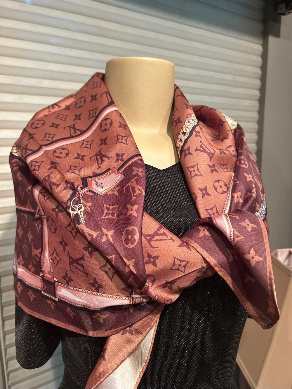 Designer-Inspired Brown Monogram Silk Scarf